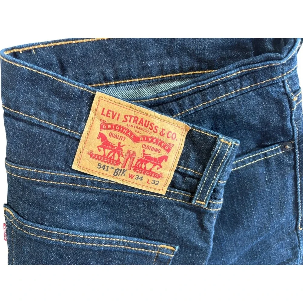 Levi's 514 Jeans Mens 34x32‎ (35x30) Blue Denim Stretch Dark Wash Straight Leg